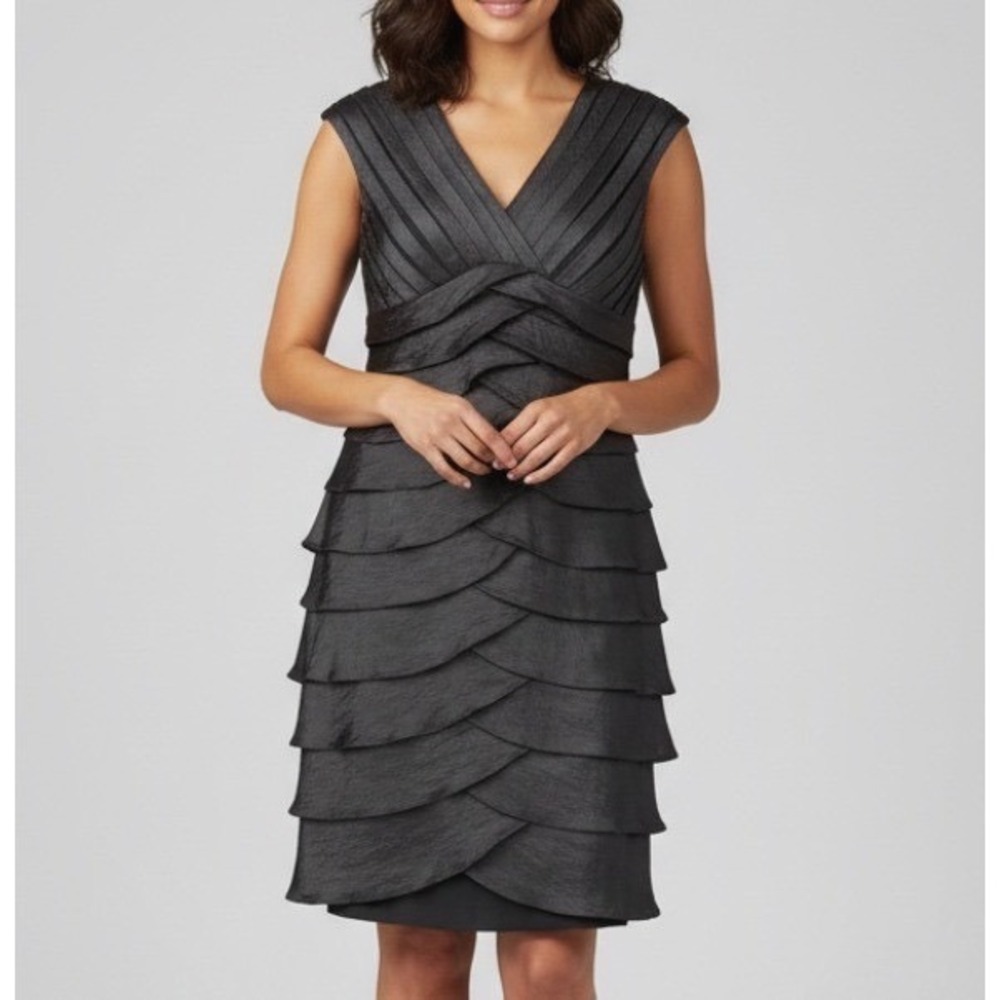 SCARLETT NITE Black Shimmer LAYERED PETAL SHEATH DRESS Party Cocktail Chiffon 8